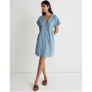 Madewell NL447 Blue Button-Front V-Neck Mini Dress Sz S NWOT